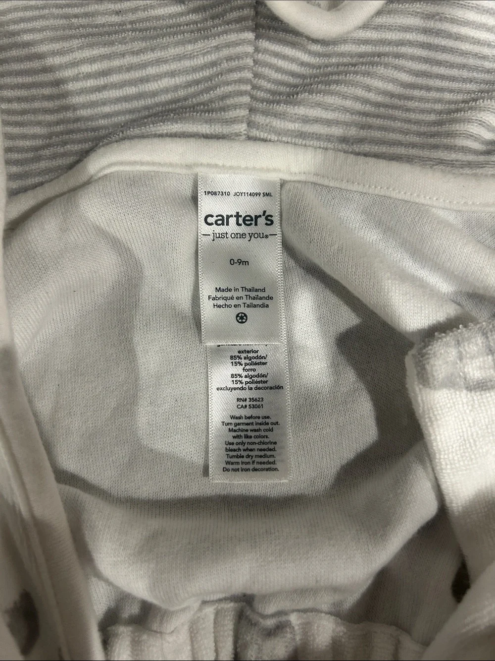 Carter's White Hooded Baby Bath Robe with Gray Animal Prints